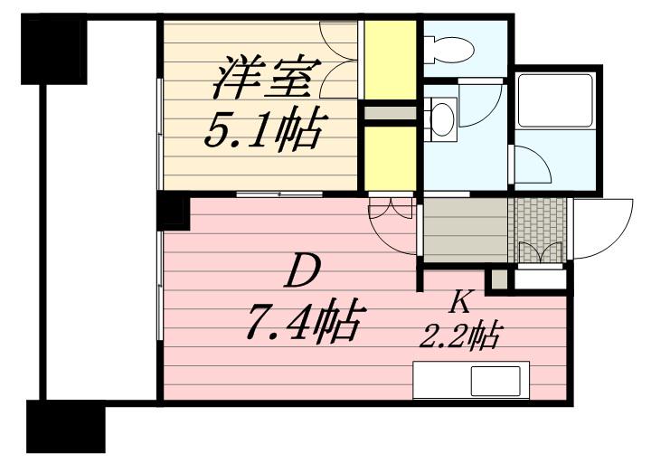 ラフィネタワー札幌南3条(1DK/16階)の間取り写真