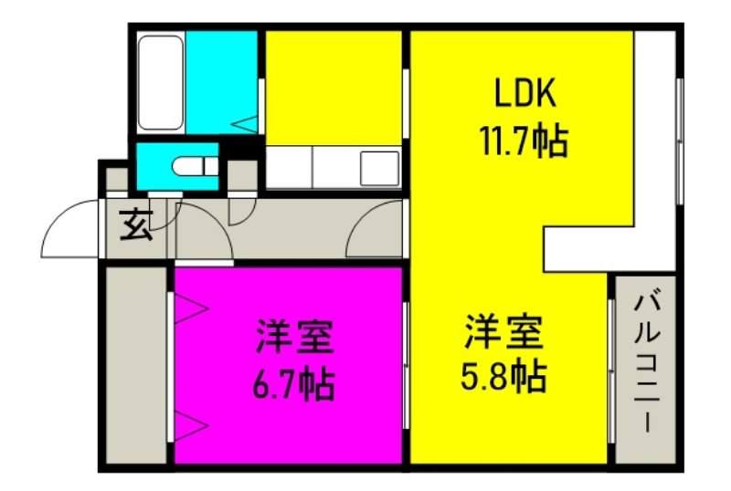 ホークメゾン札幌3号館(2LDK/2階)の間取り写真