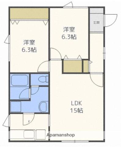 東札幌5-5アパート(2LDK/2階)の間取り写真