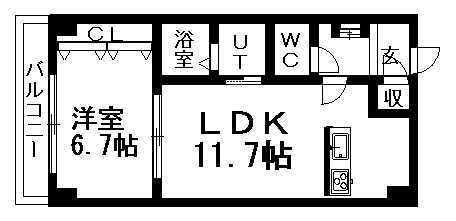 KKS羊ヶ丘(1LDK/12階)の間取り写真