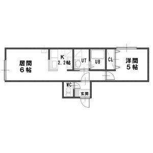 ルミエールサガノⅡ(1LDK/1階)の間取り写真