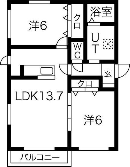 ル・ファール南郷15(2LDK/4階)の間取り写真