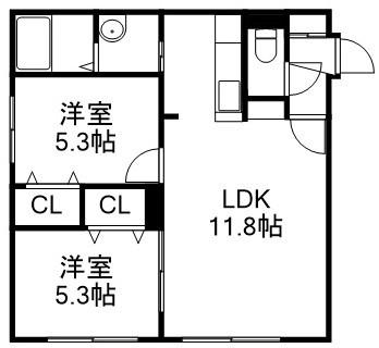 エスカリエ平岸(2LDK/3階)の間取り写真