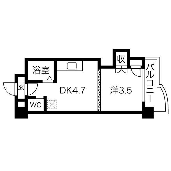 INOVE札幌大通南(1DK/2階)の間取り写真