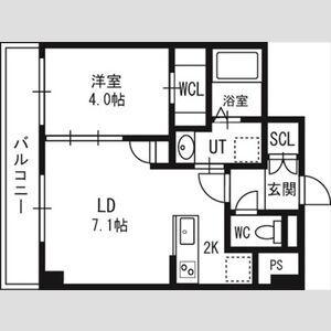 アルファスクエア中島公園(1LDK/4階)の間取り写真