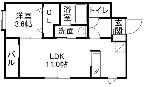 シャリテ平岸Ⅰ(1LDK/3階)の間取り写真
