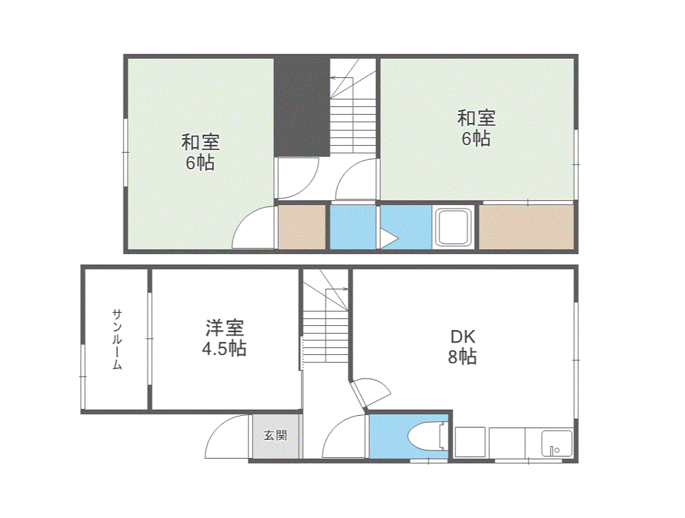 札幌市東西線 大谷地駅 バス乗車時間：20分 桂台団地バス停で下車 徒歩8分 3階建 築50年(3DK)の間取り写真