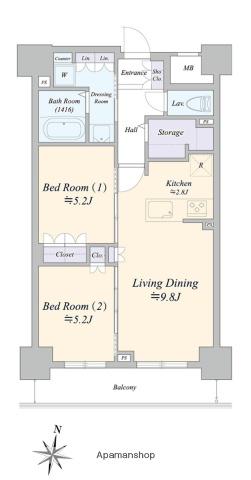 ジュノール札幌植物園(2LDK/3階)の間取り写真