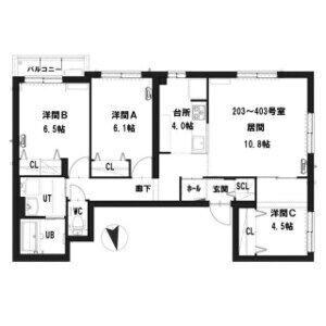 グランメール YAMAICHI(3LDK/4階)の間取り写真