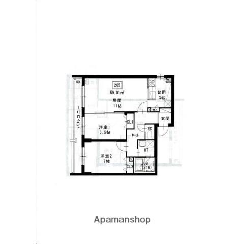ラディア山鼻(2LDK/2階)の間取り写真