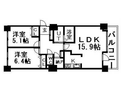 オリエンタルコート大友(2LDK/12階)の間取り写真