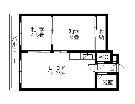 エンドレス西岡(2LDK/4階)の間取り写真