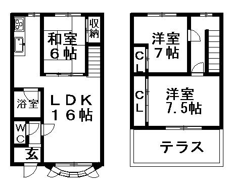 グランテラスⅡ(3LDK)の間取り写真