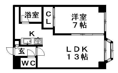 ロリエ菊水(1LDK/4階)の間取り写真