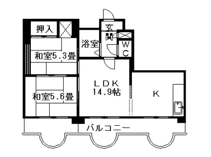 エンドレス三井リバーサイド(2LDK/13階)の間取り写真