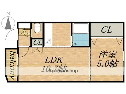 HARAX山鼻(1LDK/2階)の間取り写真