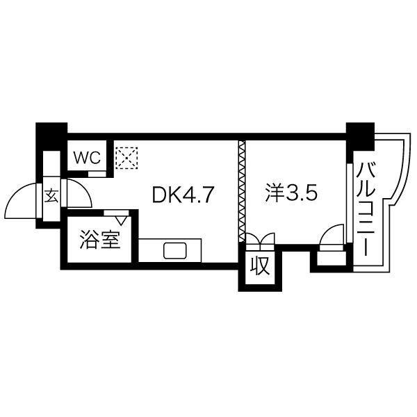 INOVE札幌大通南(1DK/6階)の間取り写真
