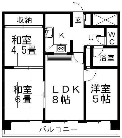 平岸2-10ビル(3LDK/10階)の間取り写真