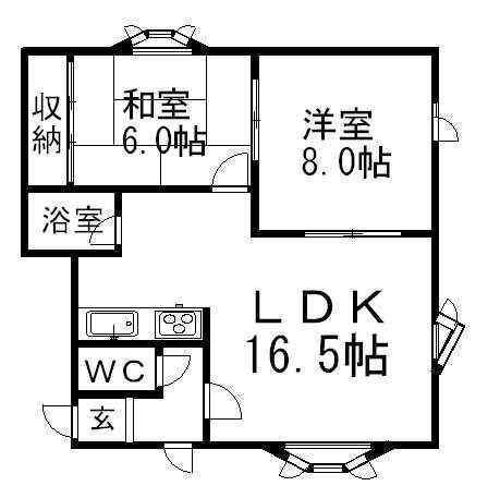 ロイヤルハイツHI(2LDK/1階)の間取り写真