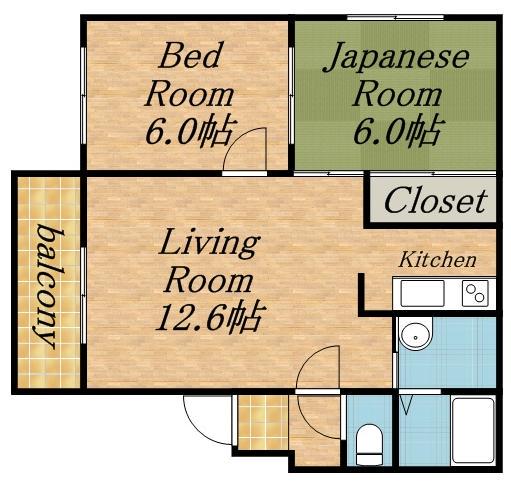 パークサイドオオタケ(2LDK/1階)の間取り写真