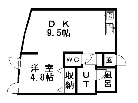 KIRAMECK 月寒中央(1DK/2階)の間取り写真