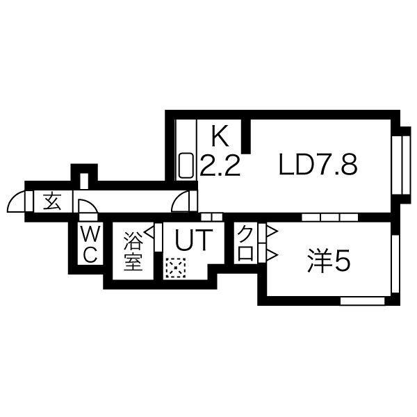 KAZU東札幌(1LDK/2階)の間取り写真