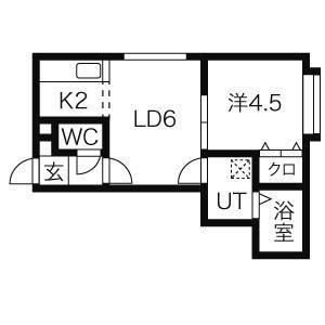 メリードーム月寒(1DK/2階)の間取り写真