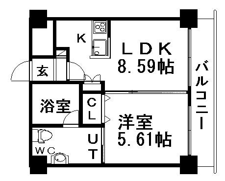 TEADA北4条(1LDK/13階)の間取り写真