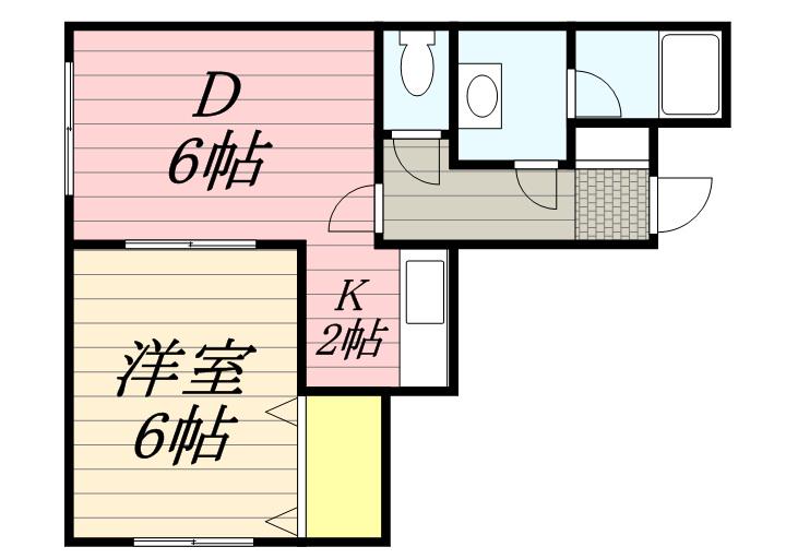 ラパス本通Ⅱ(1LDK/2階)の間取り写真