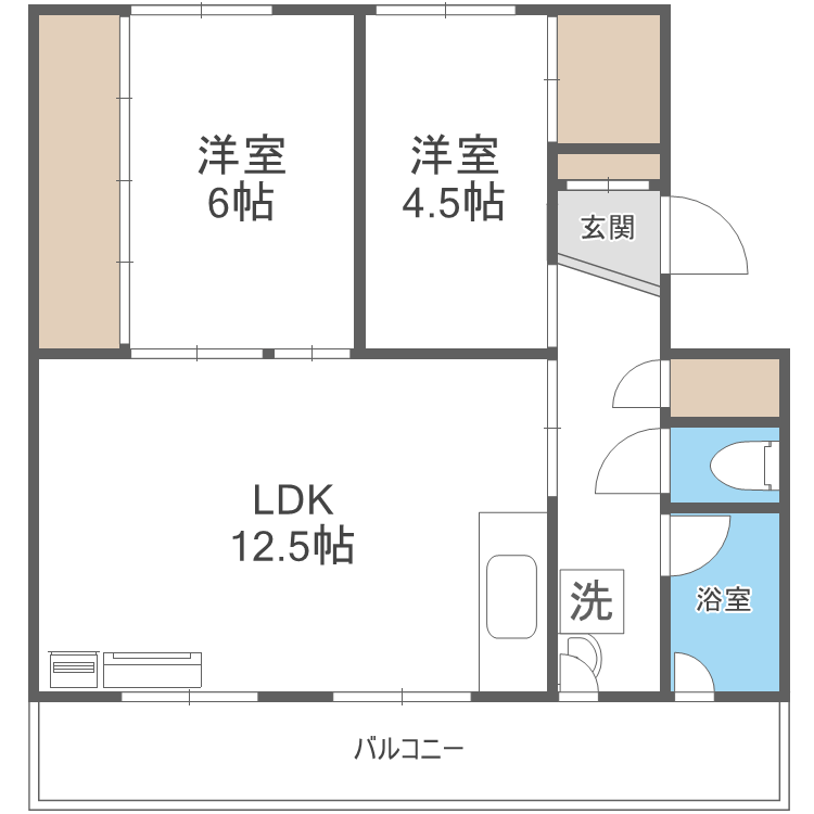 ビレッジハウス東月寒2号棟(2LDK/2階)の間取り写真