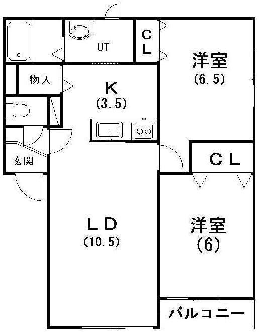 セジュール喜寿A棟(2LDK/2階)の間取り写真