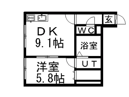 ルミエール東札幌C(1LDK/1階)の間取り写真