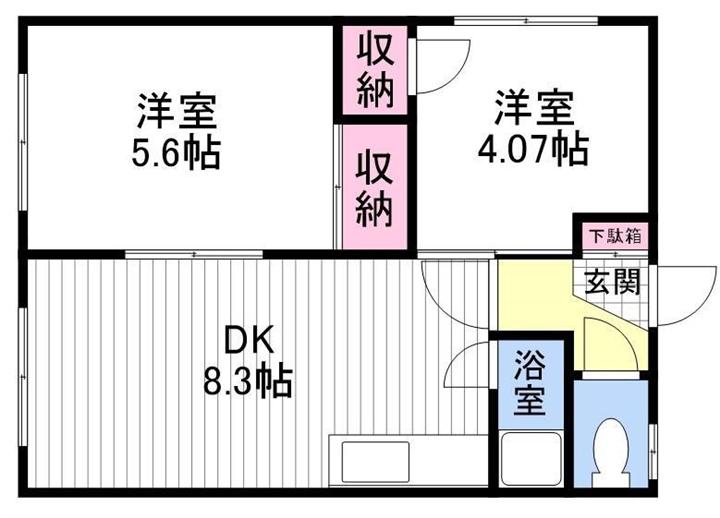 エクシードヴィラ菊水元町(2DK/2階)の間取り写真