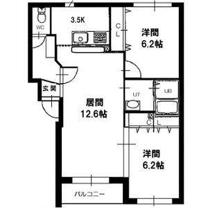 グランディオスⅡ(2LDK/2階)の間取り写真