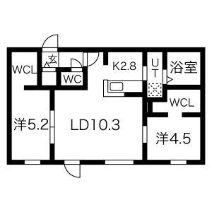 SENNA本通19南MS B棟(2LDK/2階)の間取り写真