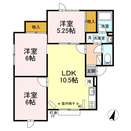 レスタシオン元町 壱弐参四番館(3LDK/2階)の間取り写真