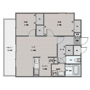 プレミール北野(2LDK/5階)の間取り写真