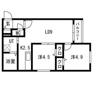 グランデール南郷(2LDK/4階)の間取り写真