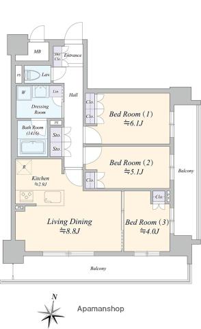 ジュノール札幌植物園(3LDK/5階)の間取り写真