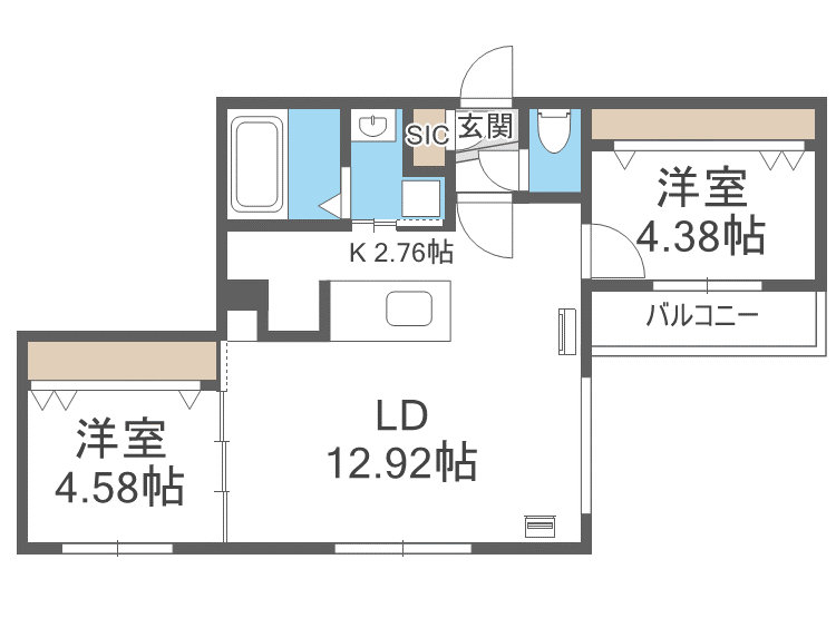GA-厚別中央3-3MS(2LDK/4階)の間取り写真