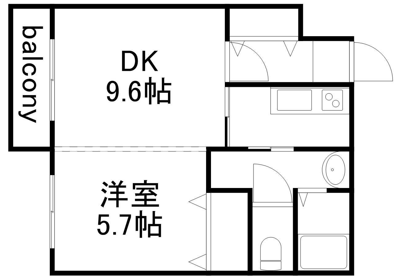 サザンクロス南郷通(1DK/4階)の間取り写真