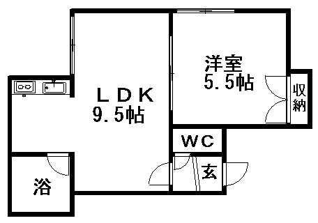 ヒルズ北郷西(1LDK/2階)の間取り写真