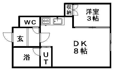 アーバンテラス東札幌Ⅱ(1DK/2階)の間取り写真