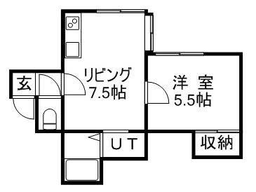 カナルコートⅡ(1DK/2階)の間取り写真