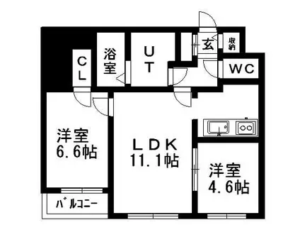 パークシティ新札幌(2LDK/3階)の間取り写真