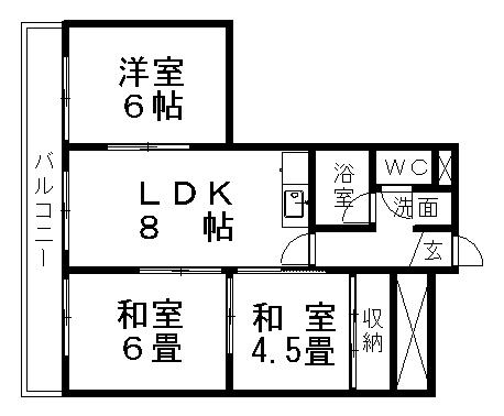 第1山本ハイツ(3DK/6階)の間取り写真