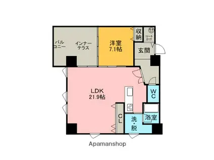 ソレイユ中島(1LDK/3階)の間取り写真