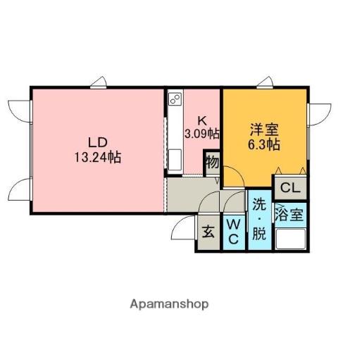 オレンジトパーズ(1LDK/1階)の間取り写真