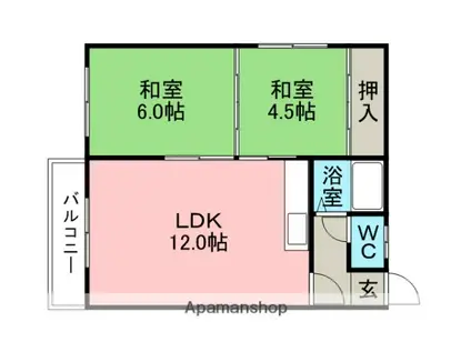 真島アパート(2LDK/2階)の間取り写真