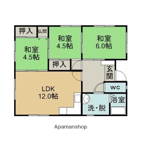 川浪荘(3LDK/1階)の間取り写真